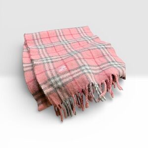 Burberry Pink and Gray 100% lambswool Plaid Scarf